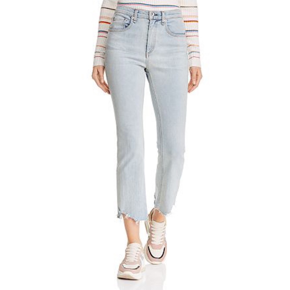 Rag & Bone Hana Clean Lynn High Rise Raw Hem Crop Flare Cropped Jeans